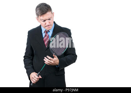 Ritratto di un uomo d affari con la racchetta Foto Stock