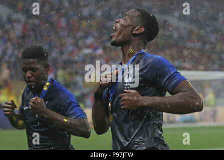 In Francia la Paul Pogba dopo la finale della Coppa del Mondo FIFA al Luzhniki Stadium di Mosca. Foto Stock