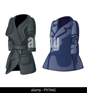 Il set di autunno trench coat e impermeabile per uomini e donne in stile unisex isolati su sfondo bianco. Illustrazione Vettoriale. Illustrazione Vettoriale
