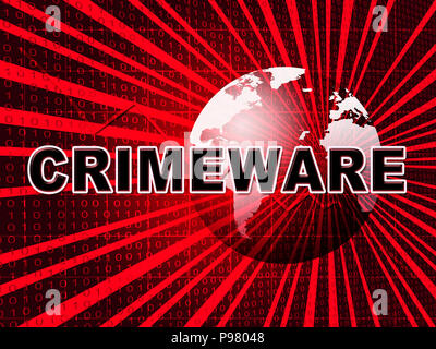 Crimeware Digital Cyber Hack sfruttare 2d illustrazione mostra la criminalità informatica e digitale malware dannoso su Internet o sul computer Foto Stock