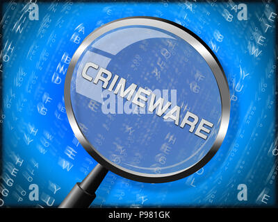 Crimeware Digital Cyber Hack sfruttare il rendering 3d mostra la criminalità informatica e digitale malware dannoso su Internet o sul computer Foto Stock