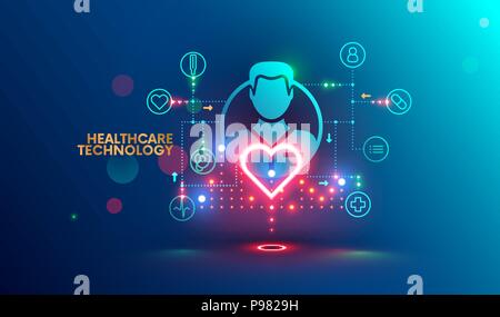 La moderna tecnologia nel settore sanitario, la diagnosi medica. Online medicina concetto infografico. Intelligenza Artificiale per aiutare ad integrare e dati di analisi sullo stato di salute dei pazienti. Illustrazione Vettoriale