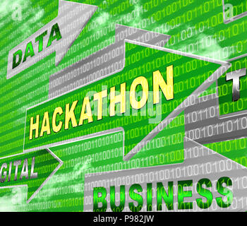 Hackathon codice software dannoso Hack il rendering 3d mostra la cibercriminalità Coder convenzione contro le minacce spyware o virus Foto Stock