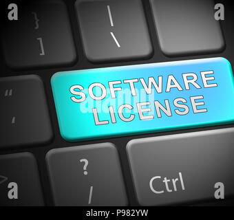 Licenza software applicazione certificata codice 3d illustrazione significa applicazione programma accordo certificato Foto Stock