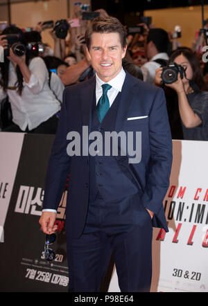 Seoul, Corea del Sud. 16 Luglio, 2018. Tom Cruise partecipa alla cerimonia di premiere del film 'Mission: impossibile - Fallout' a Seul, Corea del Sud, il 16 luglio 2018. Credito: Lee Sang-ho/Xinhua/Alamy Live News Foto Stock