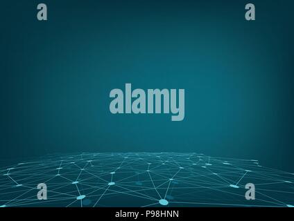 Rete futuristica forma. Spazio poligonale bassa poli sfondo blu. Illustrazione Vettoriale