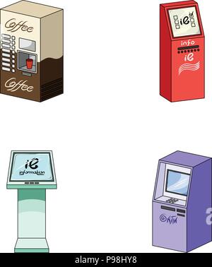 Macchina per caffè, ATM, informazioni terminale. I terminali di raccolta di set di icone in stile cartoon isometrica simbolo vettore illustrazione stock . Illustrazione Vettoriale