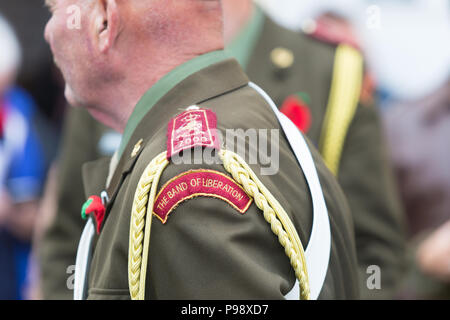 Gli uomini della banda di liberazione nella foto durante la giornata D sbarchi commemorazione eventi in Arromanches, 2018 Foto Stock