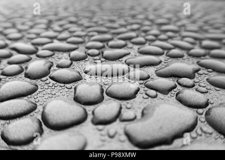 L'acqua piovana ha realizzato innumerevoli singole perle di acqua che sembrano aver riunito e dissolvenza in apertura per la distanza Foto Stock