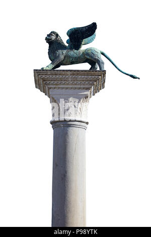 Leone alato statua, simbolo di Venezia isolato su bianco, percorso di clipping incluso Foto Stock