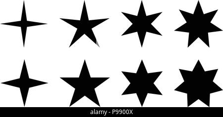 Semplice star. 4, 5, 6 e 7 versione appuntita con due diverse angolazioni. Illustrazione Vettoriale