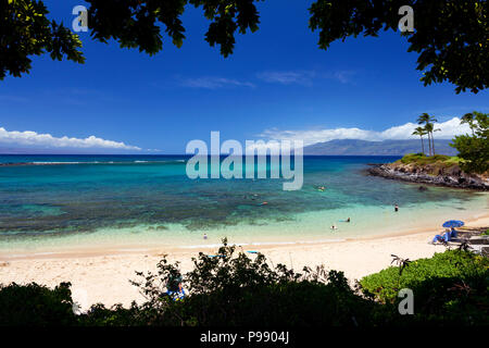 Calma giorno a Kapalua Bay, Maui, Hawaii. Giornate come questa sono ottime per lo snorkeling. Foto Stock