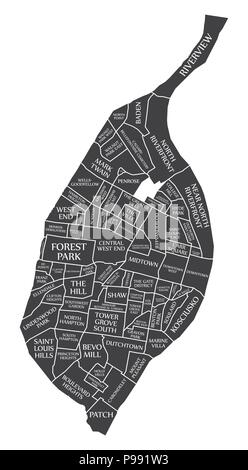 Saint Louis nel Missouri City map USA etichettati illustrazione nero Illustrazione Vettoriale
