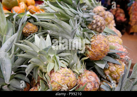Ananas sul supporto del mercato Foto Stock