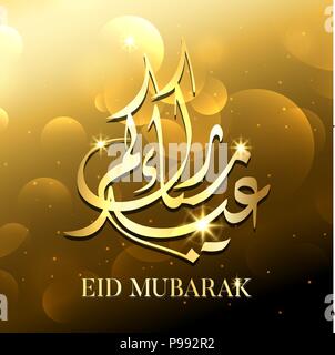 Eid mubarak gold greeting card vettore arabo calligrafia Illustrazione Vettoriale