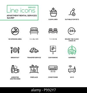 Apartment rental service - linea design set di icone Illustrazione Vettoriale