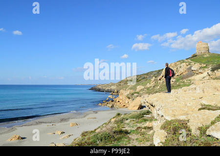 Trekking a Capo San Marco Beach, Sinis, Sardegna Foto Stock