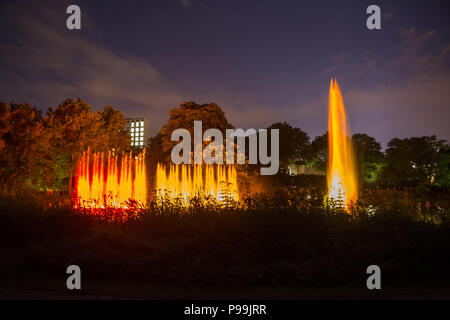 Luce e Acqua mostra sulla fontana nella notte, il parco Planten un Blomen, Amburgo, Germania, Europa Foto Stock