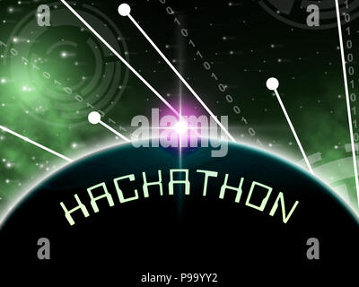 Hackathon codice software dannoso Hack 2d illustrazione mostra la cibercriminalità Coder convenzione contro le minacce spyware o virus Foto Stock