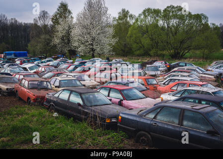 Auto demolizione in cantiere Dobra village vicino a Frydek-Mistek città nella Regione di Moravia-Slesia Ci della Repubblica ceca Foto Stock