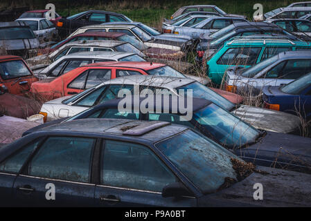 Auto demolizione in cantiere Dobra village vicino a Frydek-Mistek città nella Regione di Moravia-Slesia Ci della Repubblica ceca Foto Stock