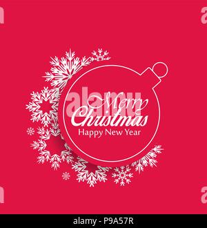 Vettore palle di Natale su sfondo rosso, Merry Christmas card Illustrazione Vettoriale