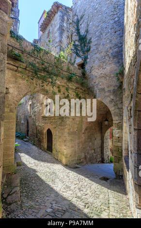 Francia, Tarn et Garonne, Quercy, Bruniquel, etichettati Les Plus Beaux Villages de France (i più bei villaggi di Francia), pavimentato piccola strada in Foto Stock