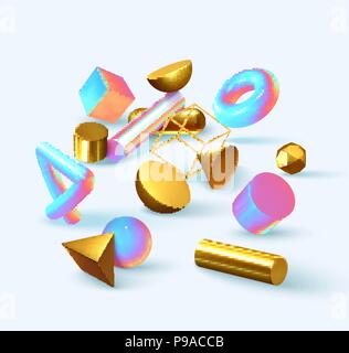 Creative Design poster, minimal art alla moda di illustrazione vettoriale. Sfondo astratto con forme 3d. Modello con figure geometriche. Isometri realistica Illustrazione Vettoriale