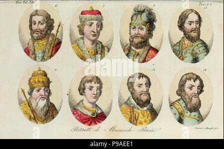 6. Yaroslav 7. Sviatoslav II 8. Sviatopolk 9. Vladimir Monomakh 10. Yuri MI 11. Ivan II 12. Dmitry Donskoy 13. Ivan III. Museo: Collezione privata. Foto Stock