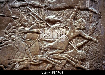 Ashurbanipal nella battaglia di Til-Tuba. Museo: Membro Hermitage di San Pietroburgo. Foto Stock