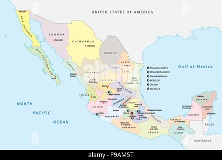 Messico politica e amministrativa di mappa vettoriale. Illustrazione Vettoriale