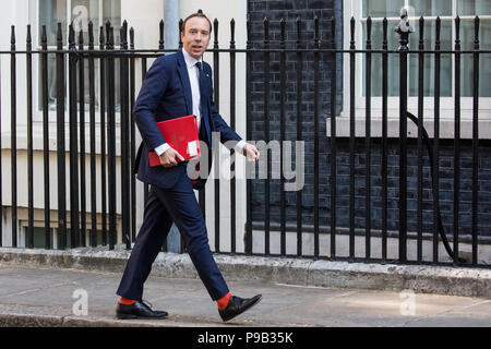 Londra, Regno Unito. 17 Luglio, 2018. Matt Hancock MP, Segretario di Stato per la salute e la cura sociale, arriva al 10 di Downing Street per il cabinet finale riunione prima della pausa estiva. Credito: Mark Kerrison/Alamy Live News Foto Stock