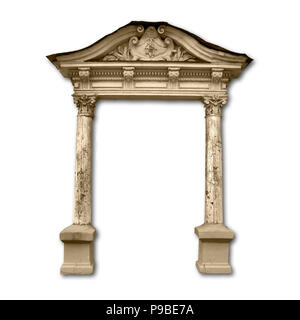 Portico con colonne di legno con ombra isolati su sfondo bianco Foto Stock