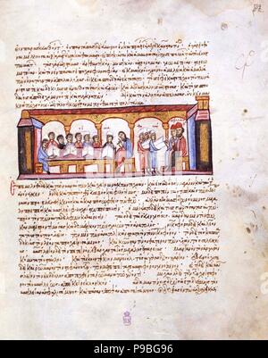 La scuola al tempo dell'Imperatore Costantino VII (miniatura di Madrid Skylitzes). Museo: Biblioteca Nacional, Madrid. Foto Stock