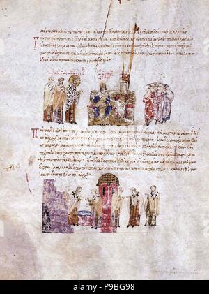 Il Concilio di Costantinopoli ("trionfo dell'Ortodossia") in 843 (miniatura di Madrid Skylitzes). Museo: Biblioteca Nacional, Madrid. Foto Stock