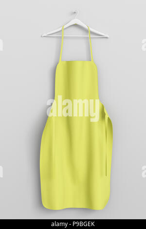 Grembiule giallo, cottura uniforme di panno mockup. Isolato su sfondo bianco. Il rendering 3D Foto Stock