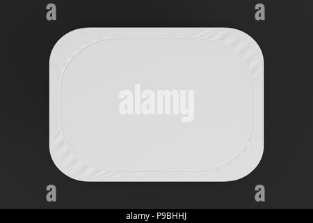 Vuoto di yogurt bianco di imballaggio. Mockup dessert contenitore in plastica isolato su sfondo nero con percorso di clipping. 3D render Foto Stock