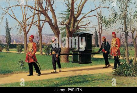 La Figlia dell'ambasciatore inglese a cavallo in un Palanquin. Museo: Museo di Pera, Istanbul. Foto Stock