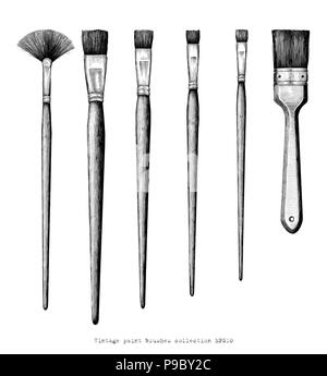 Vintage pennelli set disegno a mano clip art isolati su sfondo bianco Illustrazione Vettoriale