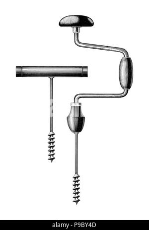 Trapano vintage del disegno a mano clip art isolati su sfondo bianco Illustrazione Vettoriale