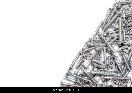 Di medie dimensioni Collezione di viti di ferro, legno Viti e bulloni in diagonale forma e spazio libero sul lato sinistro Foto Stock