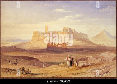 Vista di Atene con l'acropoli e l'Odeon di Erode Attico. Museo: Museo Benaki, Atene. Foto Stock