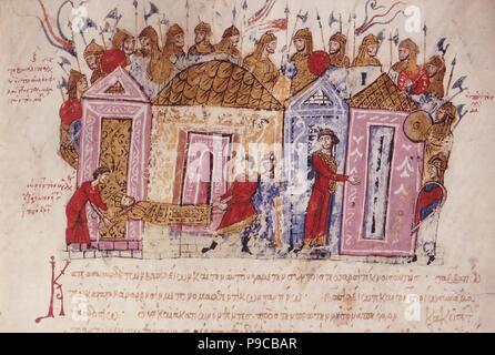 Varangian Guard (miniatura di Madrid Skylitzes). Museo: Biblioteca Nacional, Madrid. Foto Stock