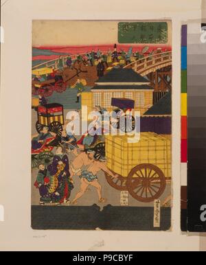 Fiorente sezione di Nihonbashi di Tokyo. (Tokyo Nihonbashi ei han no zu) trittico. Museo: Collezione privata. Foto Stock