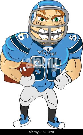 Fumetto illustrazione vettoriale di un giocatore di football americano Illustrazione Vettoriale