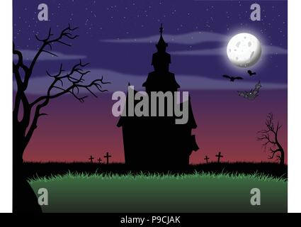 Fumetto illustrazione vettoriale di Halloween Haunted House background Illustrazione Vettoriale