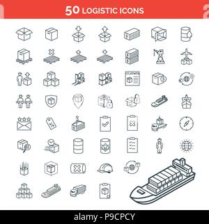 Semplice insieme di logistica di consegna del pacchetto vettore correlati le icone della linea. Contiene le icone come carico, spedizione in tutto il mondo, Confezione e più. Illustrazione Vettoriale