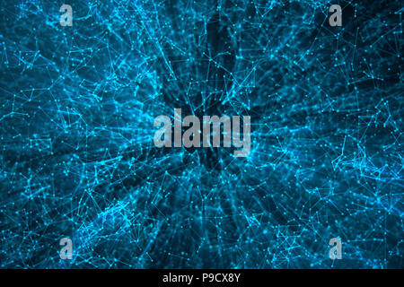 Sfondo astratto di linee e punti, bassa poly mesh. Concetto di cloud connessioni internet connessioni di tecnologia. L'attuale esempio di int artificiale Foto Stock