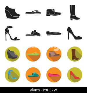 Alta blu sandali con tacco, fatti in casa lilla pantofole con un pampon, rosa donne Balletto appartamenti, marrone alto scarpe con tacco. Scarpe set di icone di raccolta in nero Illustrazione Vettoriale