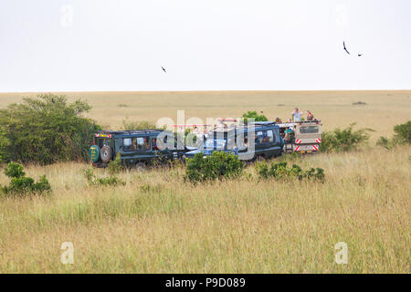 Safari game drive con i turisti sulla savana in Africa Foto Stock